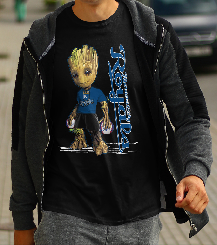 Groot Kansas City Royals Baseball Fan Character With Team T-Shirt