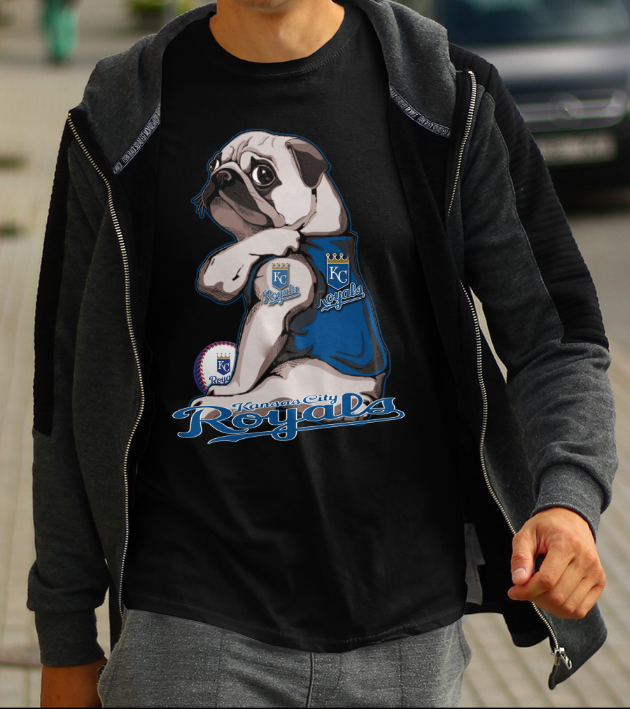 Kansas City Royals Pug With KC Royals Logo And Baseball T-Shirt