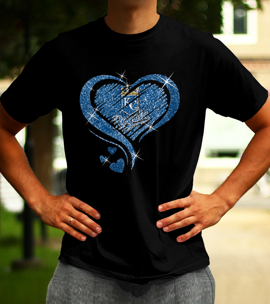 Heart Diamond KC Royals Blue Sparkle T-Shirt