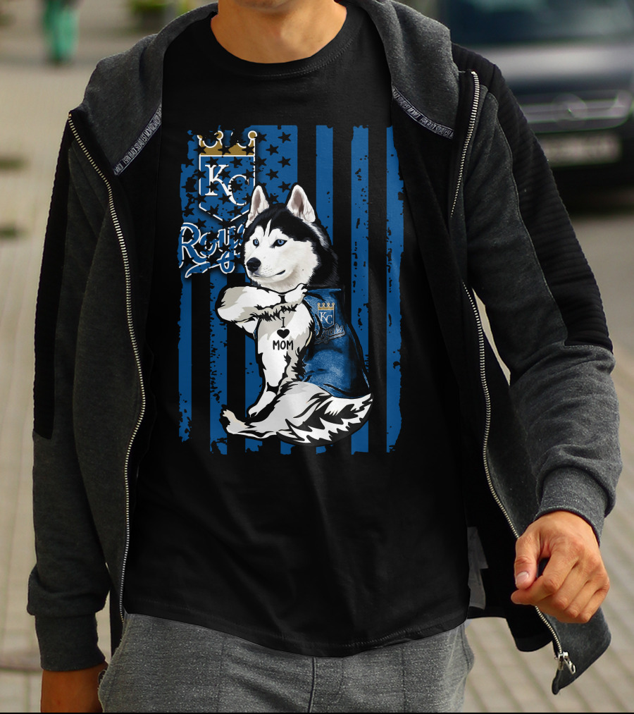 Siberian Husky KC Royals Mom Blue Stripes T-Shirt