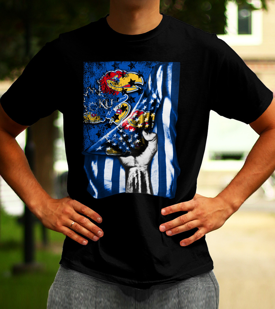 Kansas Jayhawks American Flag Dual T-Shirt