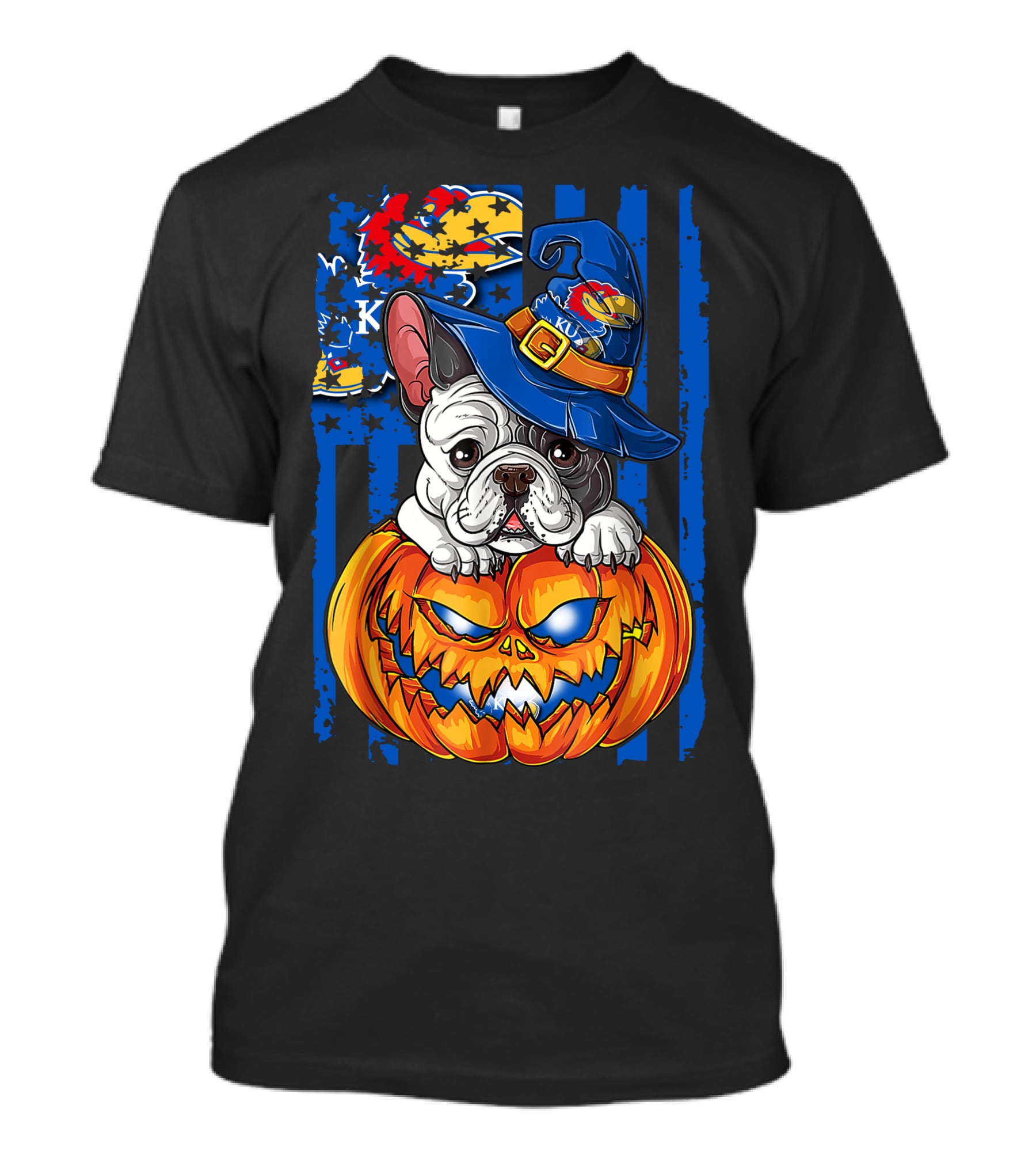 Kansas Jayhawks Bulldog Halloween Pumpkin Wizard Hat T-Shirt