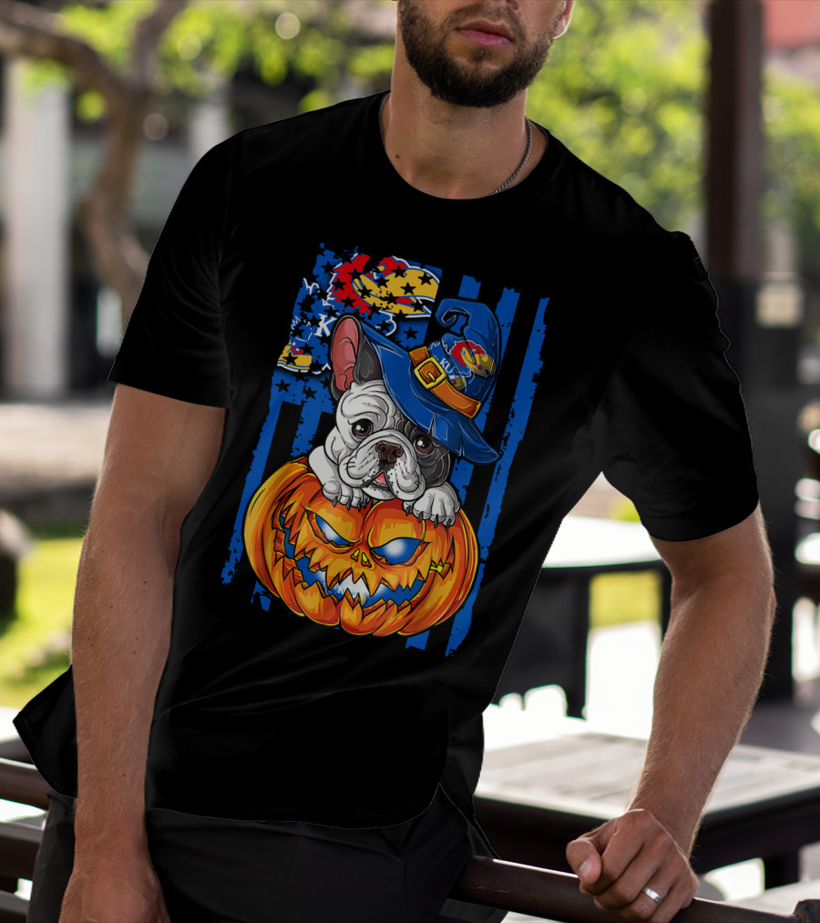 Kansas Jayhawks Bulldog Halloween Pumpkin Wizard Hat T-Shirt