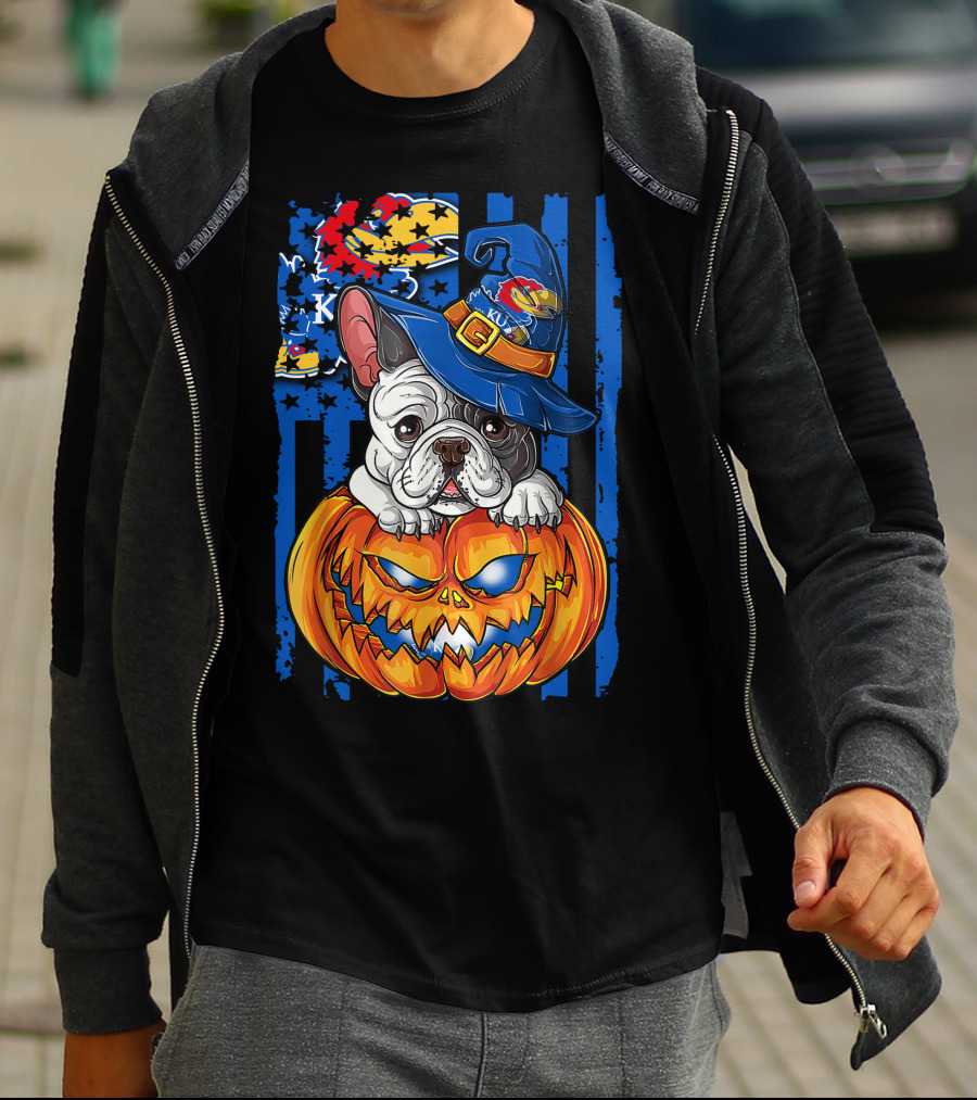 Kansas Jayhawks Bulldog Halloween Pumpkin Wizard Hat T-Shirt