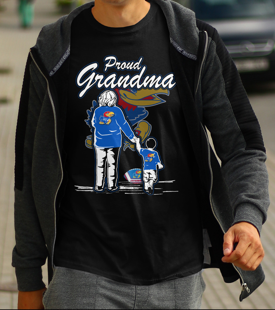 Proud Grandma Of Kansas Jayhawks Fan With Logo T-Shirt