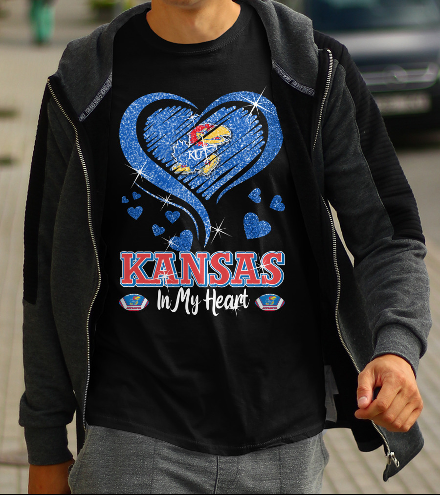 Kansas Jayhawks Heart KU Love Glitters Kansas In My Heart T-Shirt