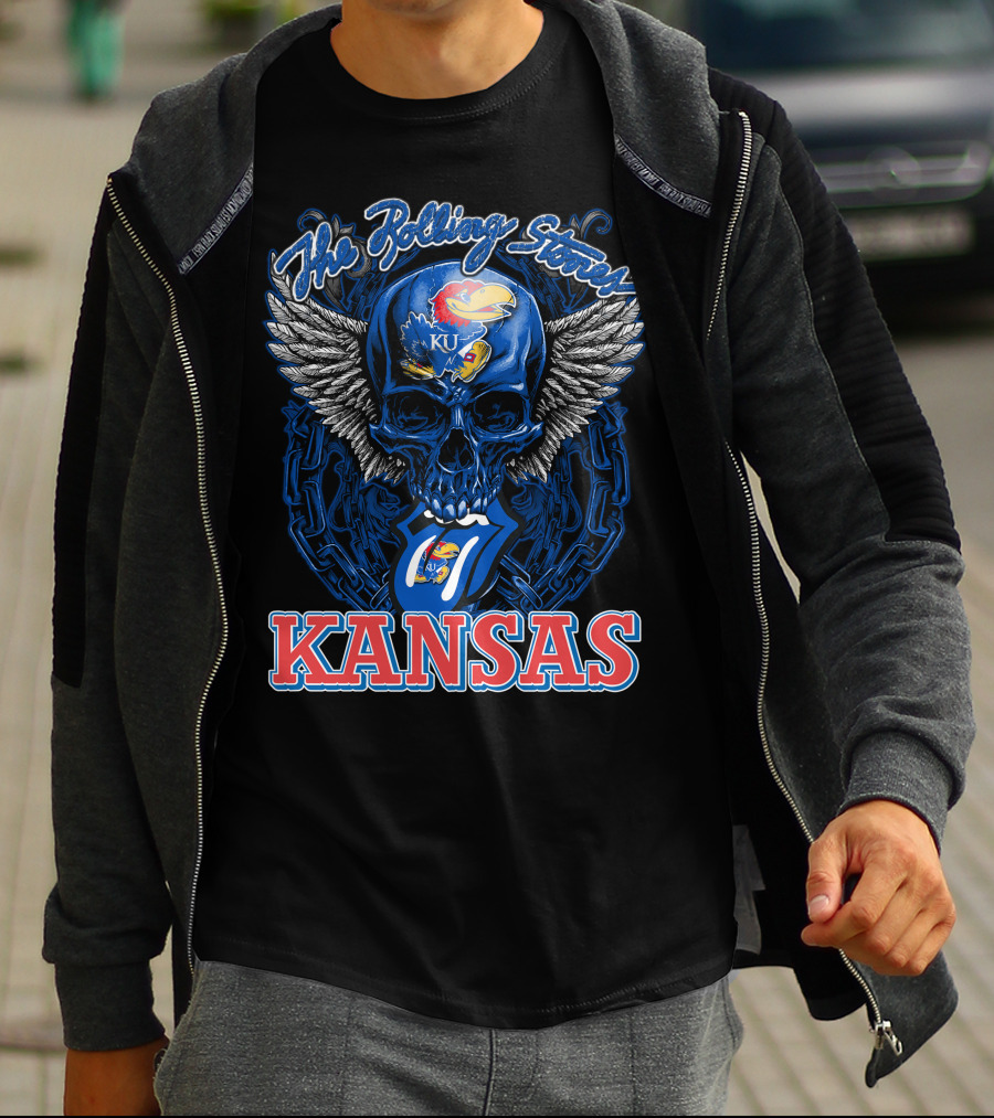 The Rolling Stones Kansas Jayhawks Ku Winged Skull T-Shirt