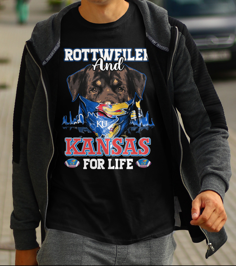 Rottweiler And Kansas Jayhawks For Life KU T-Shirt