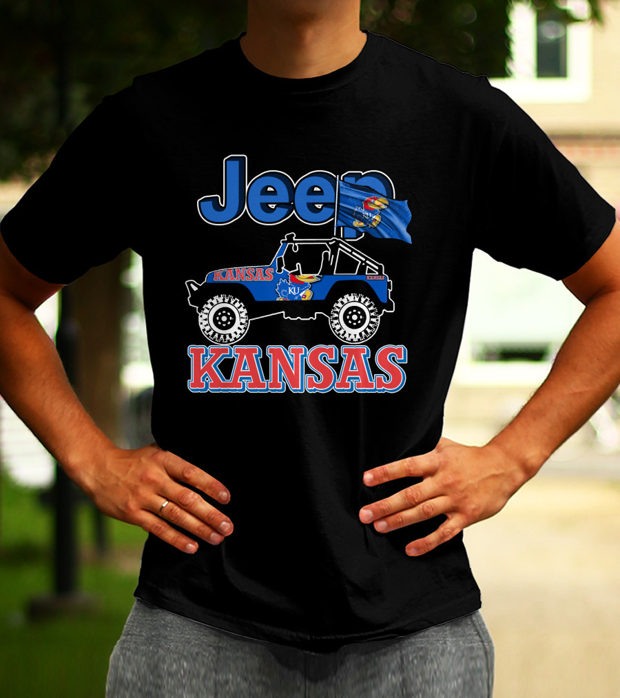 Jeep Kansas Jayhawks KU Logo And Flag T-Shirt