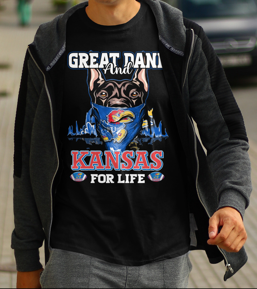 Great Dane And Kansas Jayhawks For Life T-Shirt