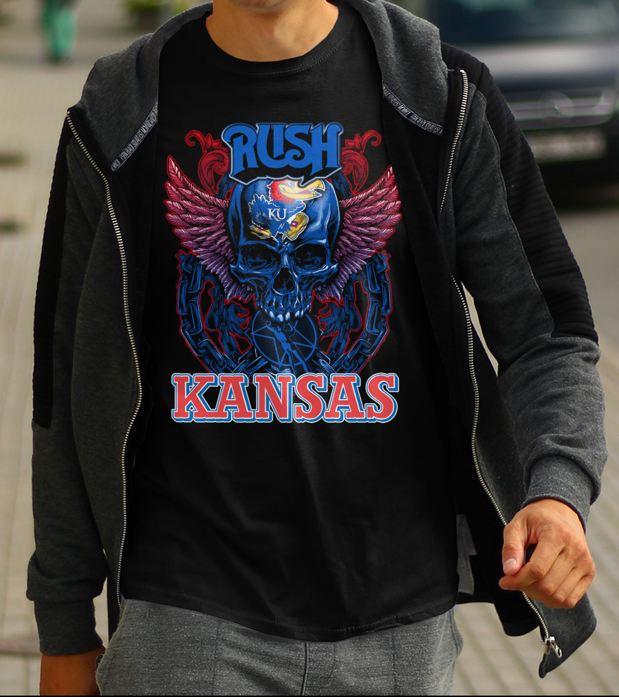 Rush KU Kansas Jayhawks Skull Winged T-Shirt