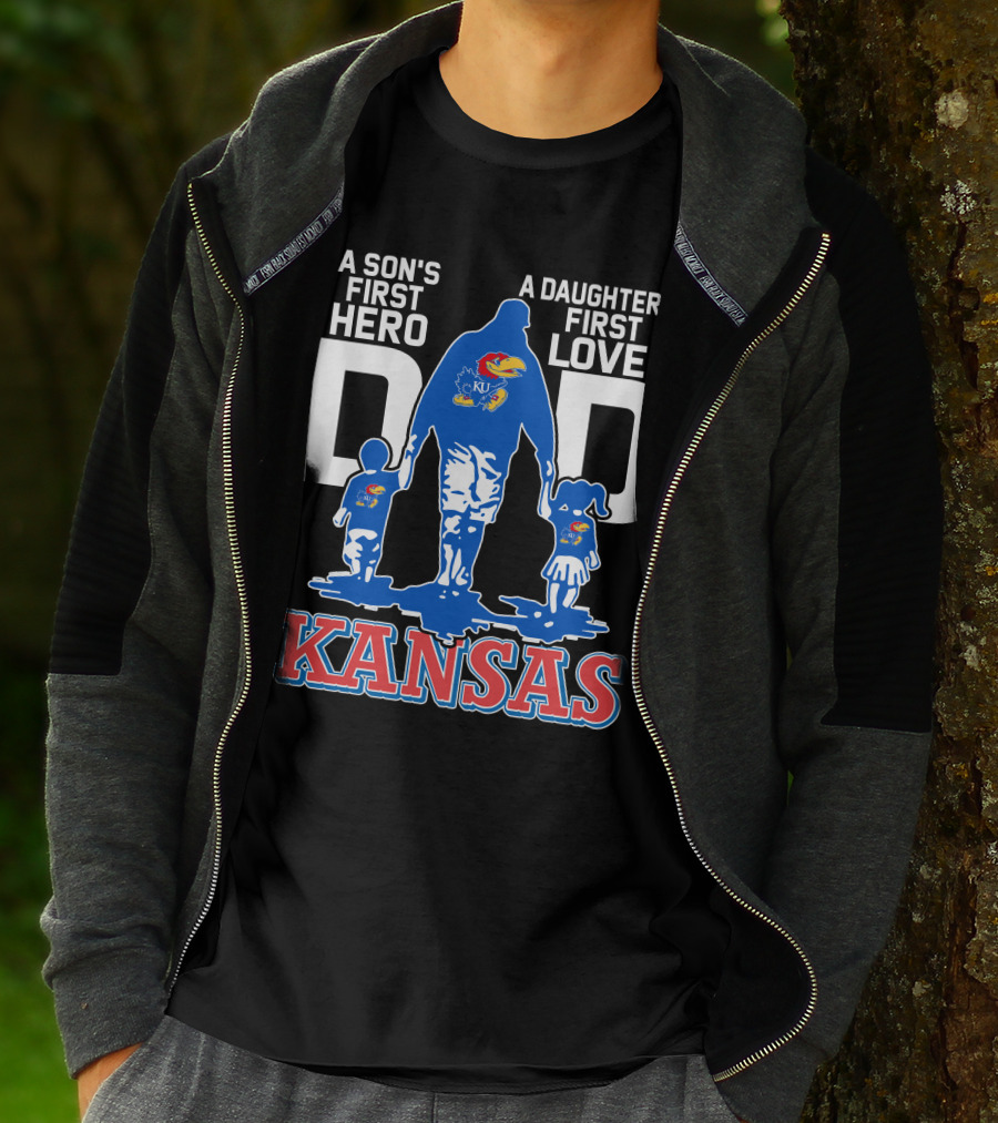 Kansas Jayhawks Dad A Son's First Hero A Daughter's First Love T-Shirt