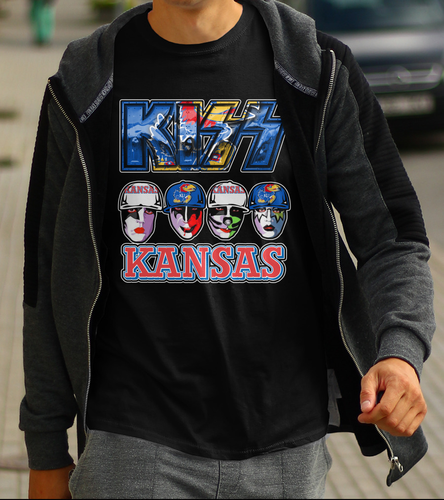 Kiss Kansas Jayhawks Face Paint Rock Band Fusion T-Shirt