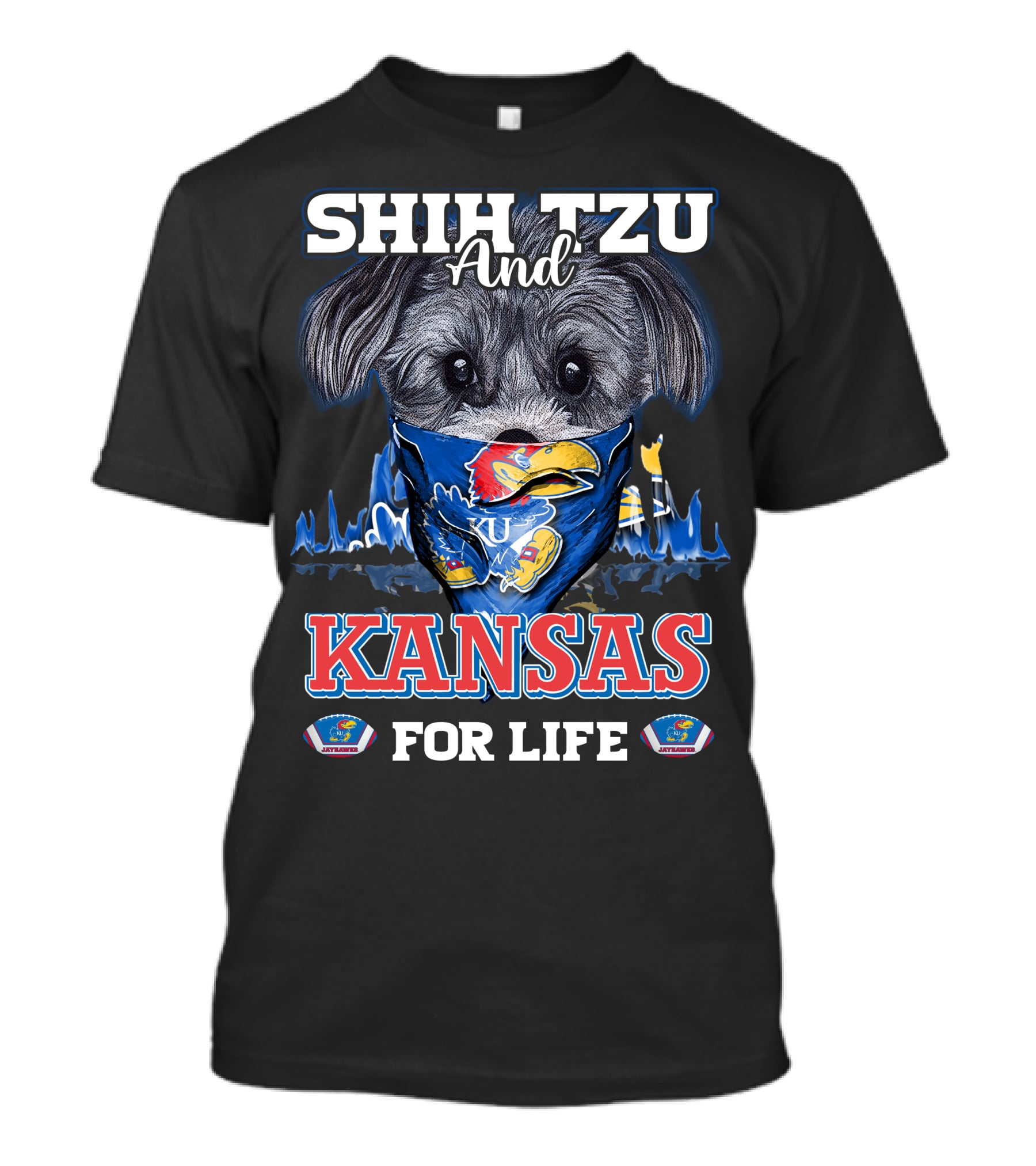 Shih Tzu And Kansas For Life Jayhawks Fan By T-Shirt