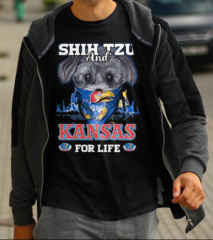 Shih Tzu And Kansas For Life Jayhawks Fan By T-Shirt