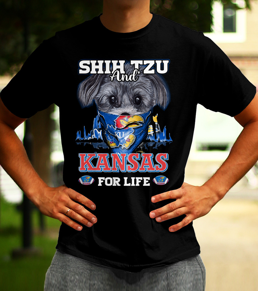 Shih Tzu And Kansas For Life Jayhawks Fan By T-Shirt