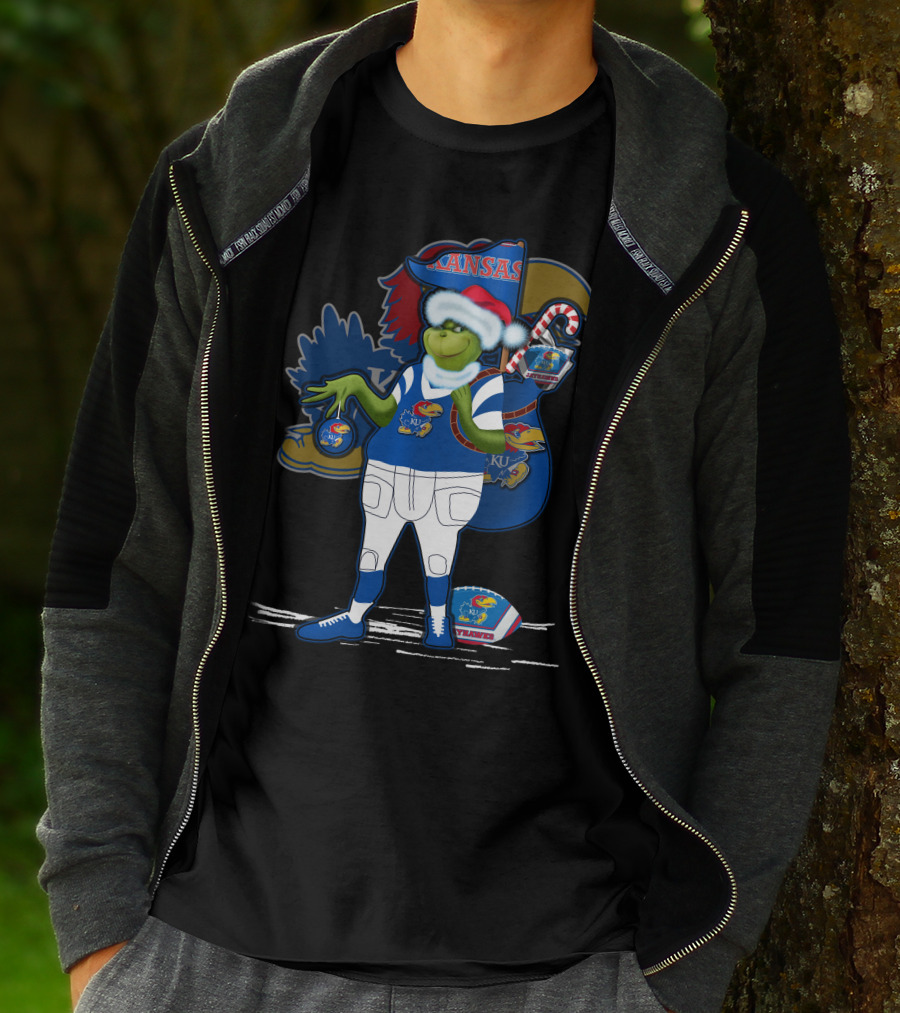 Grinchxmas Kansas Jayhawks Football Holiday Crossover T-Shirt