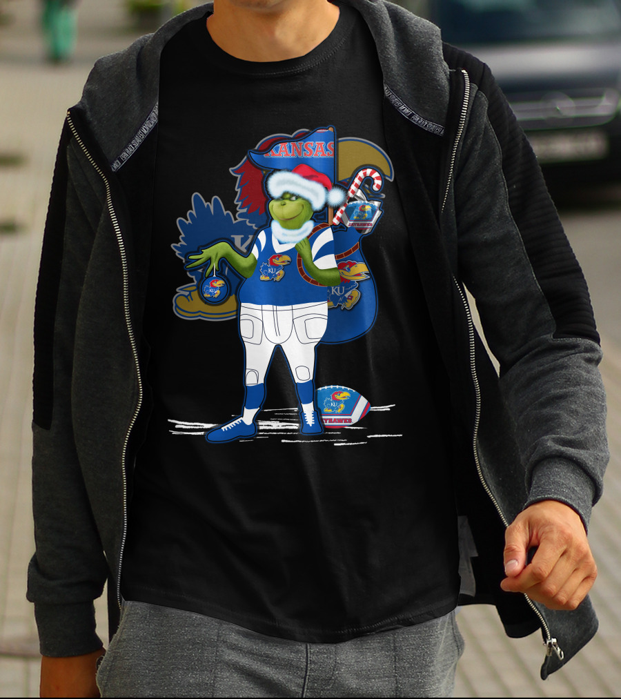 Grinchxmas Kansas Jayhawks Football Holiday Crossover T-Shirt