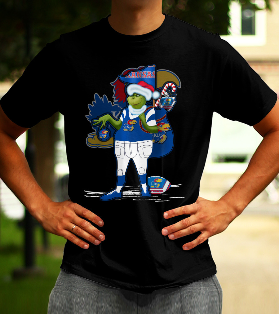 Grinchxmas Kansas Jayhawks Football Holiday Crossover T-Shirt