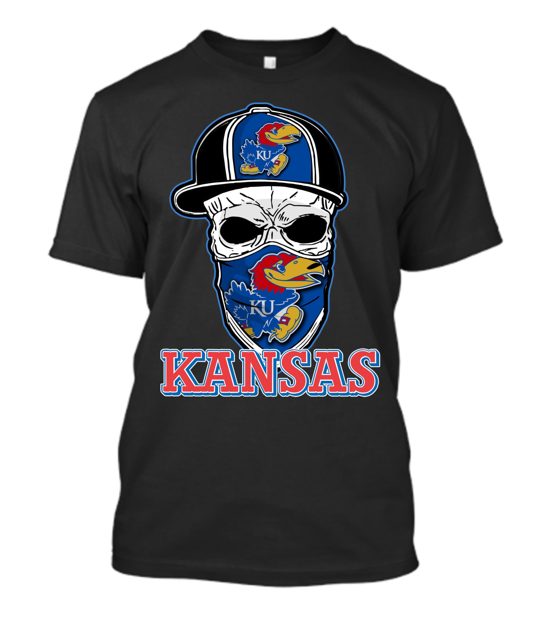 Kansas Jayhawks Skull Hat KU T-Shirt