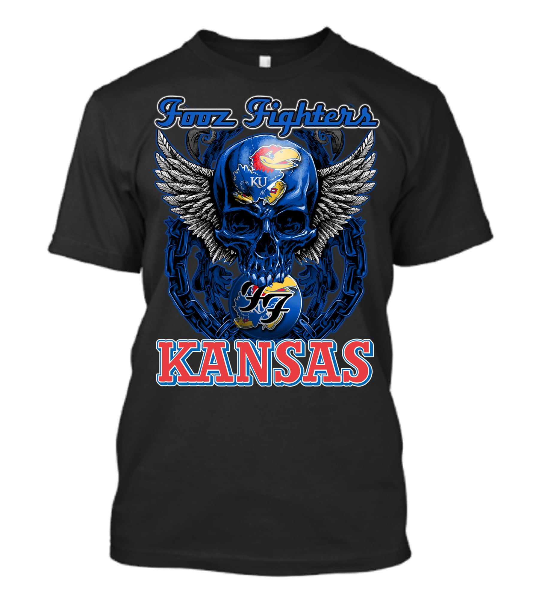 Foo Fighters KU Kansas Jayhawks Winged Skull T-Shirt
