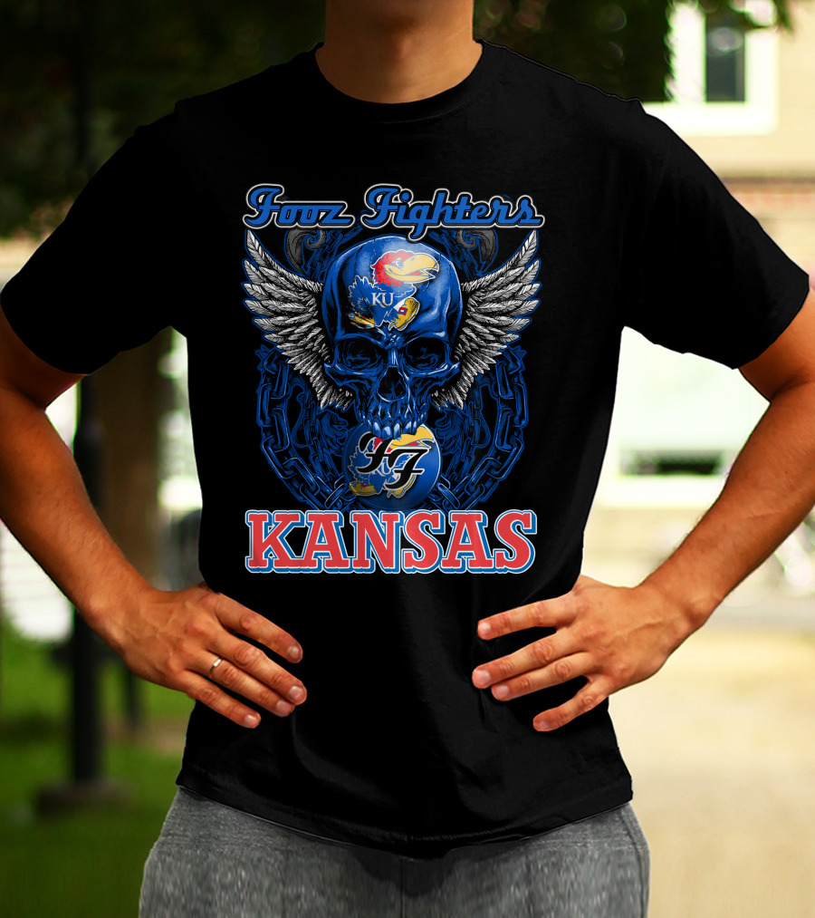 Foo Fighters KU Kansas Jayhawks Winged Skull T-Shirt