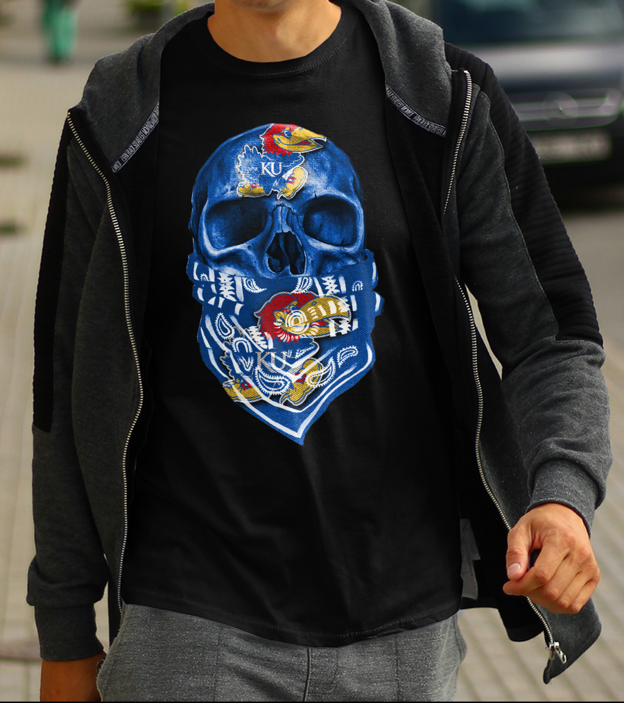 Kansas Jayhawks Skull With KU Bandana T-Shirt