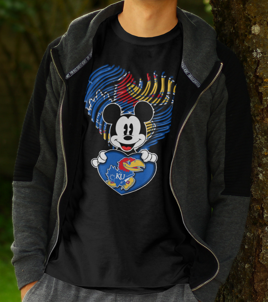 Kansas Jayhawks KU Mickey Heart T-Shirt