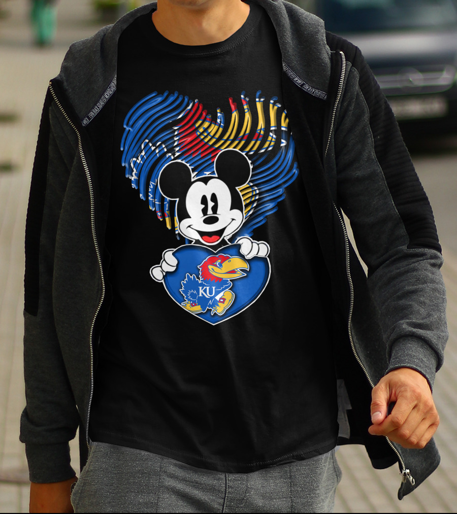 Kansas Jayhawks KU Mickey Heart T-Shirt