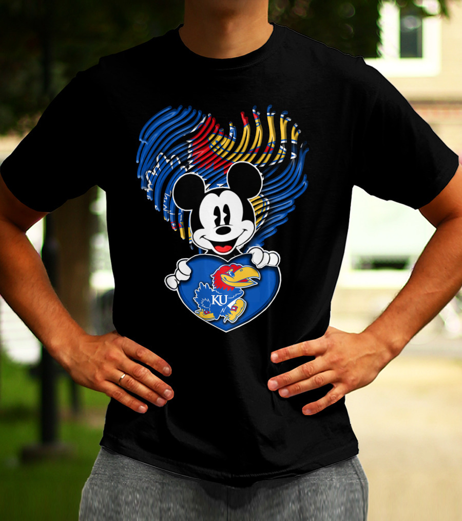 Kansas Jayhawks KU Mickey Heart T-Shirt