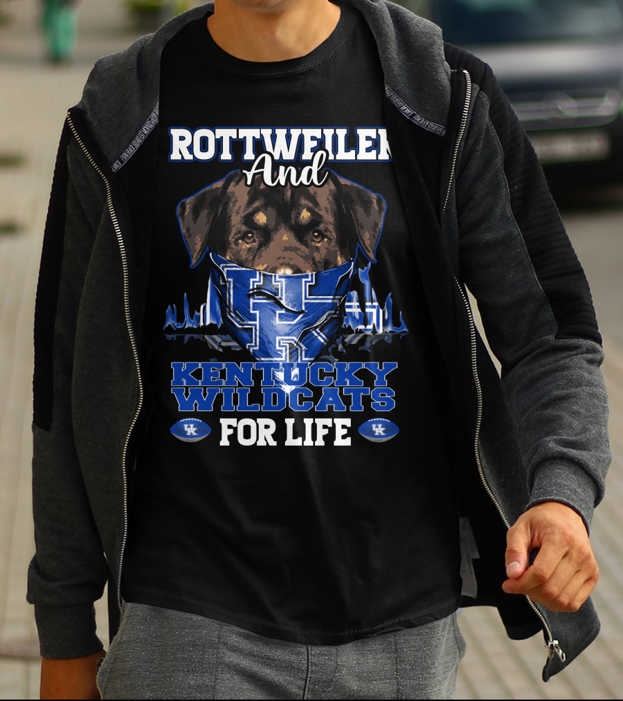 Rottweiler And Kentucky Wildcats For Life UK Logo Football T-Shirt