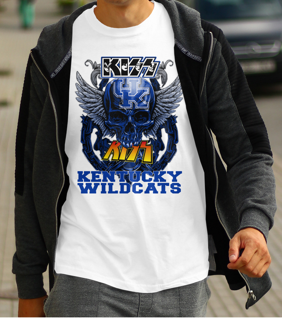 Kiss Kentucky Wildcats UK Skull Wings T-Shirt