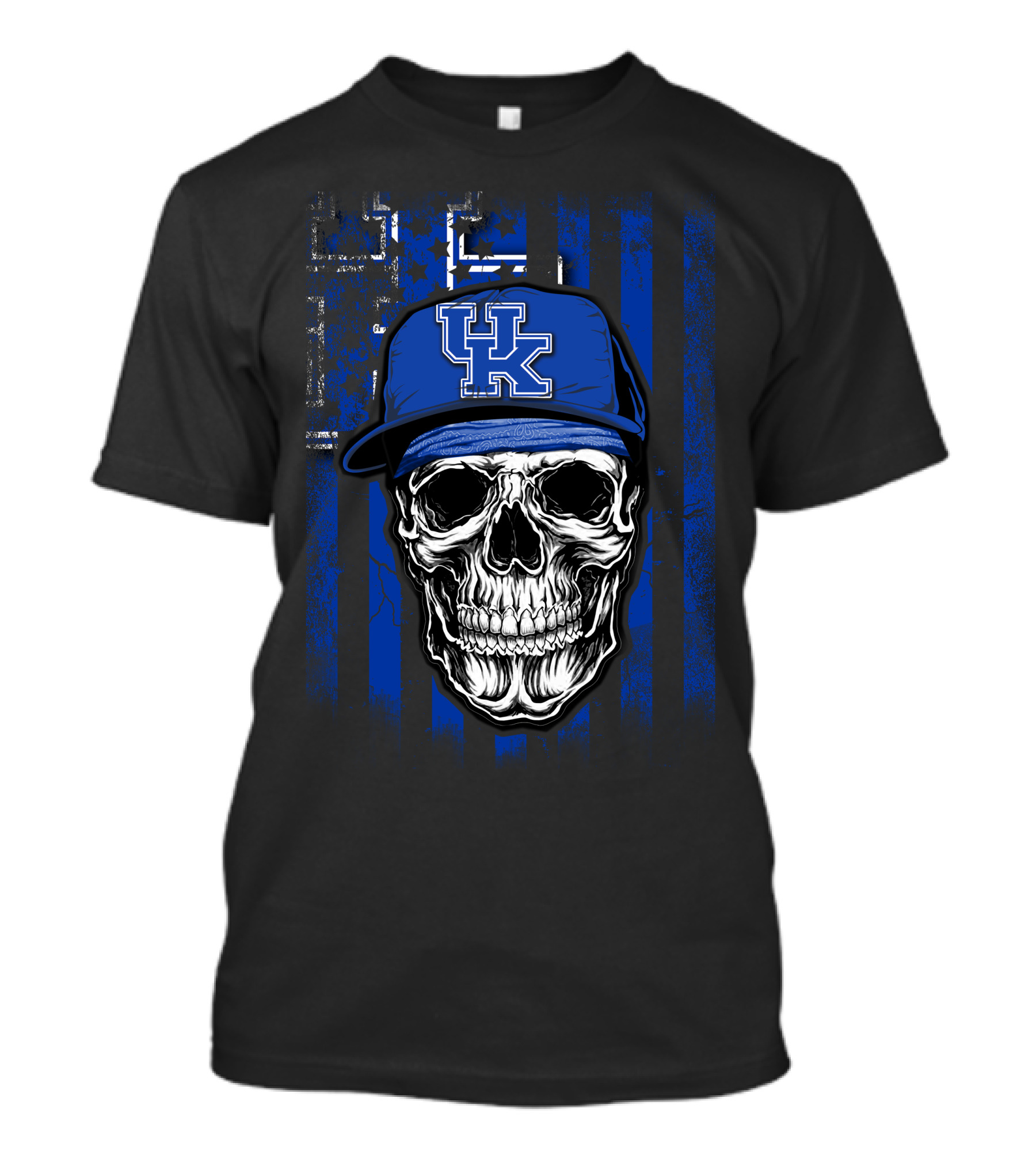 Kentucky Wildcats Skull With Blue Hat And Stripes T-Shirt
