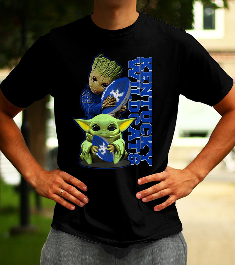 Baby Alien And Tree Character Holding Kentucky Wildcats Football T-Shirt