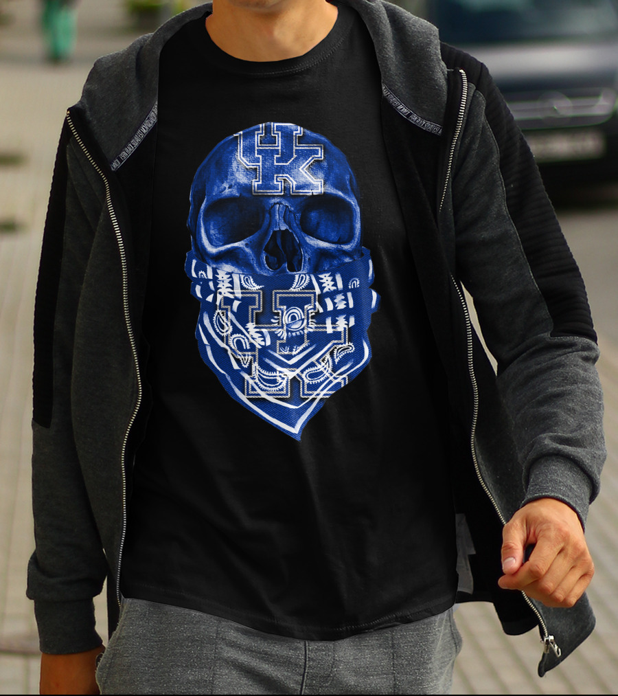 Kentucky Wildcats Skull Bandana Blue UK T-Shirt