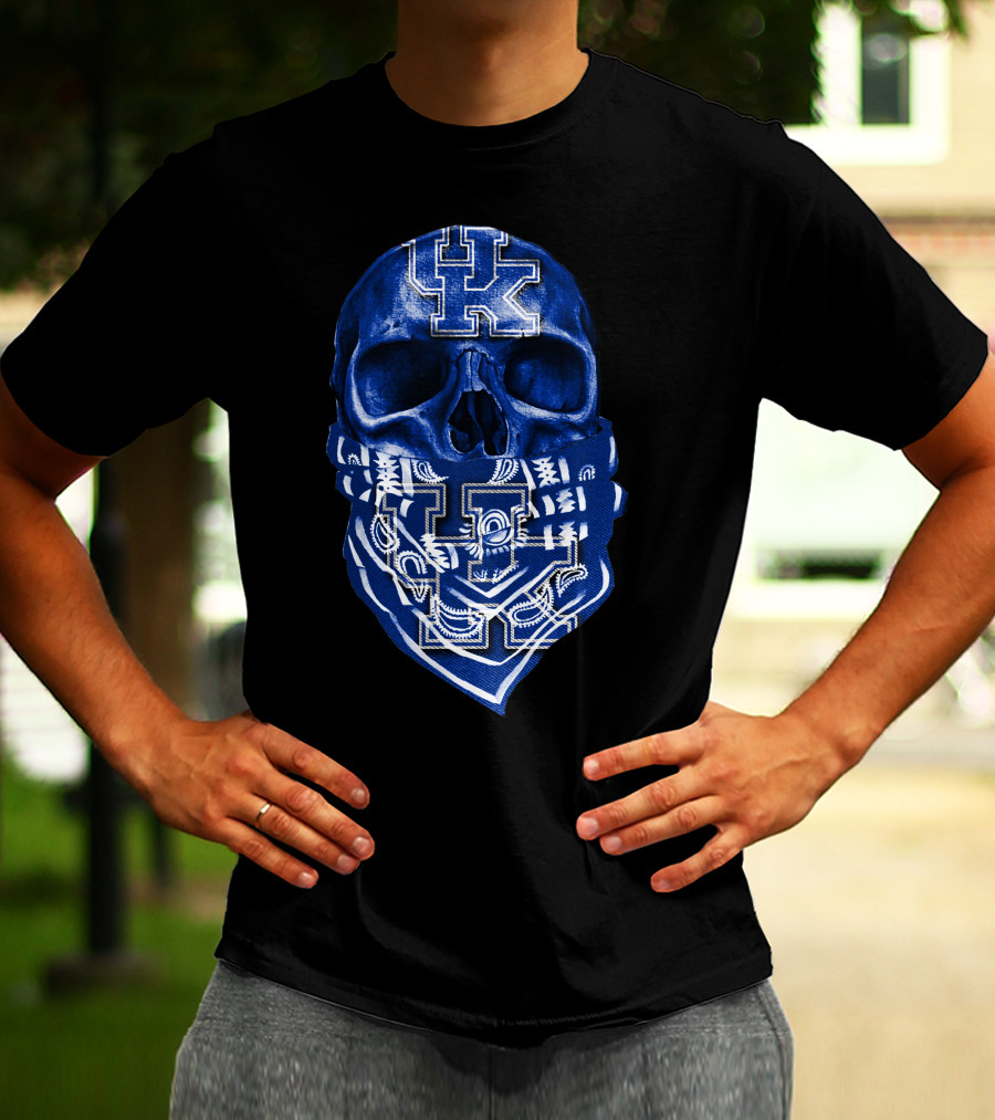 Kentucky Wildcats Skull Bandana Blue UK T-Shirt