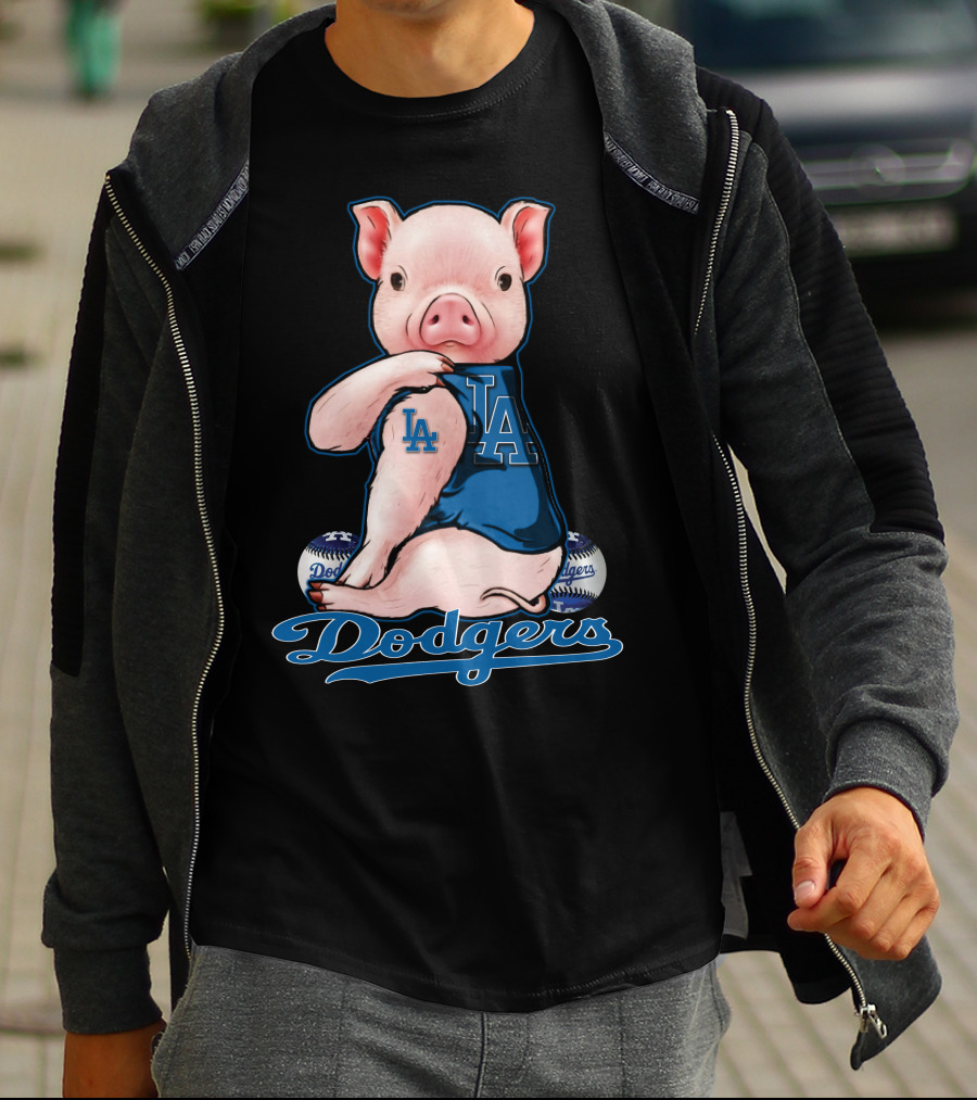 Los Angeles Dodgers Pig Baseball Character With LA T-Shirt