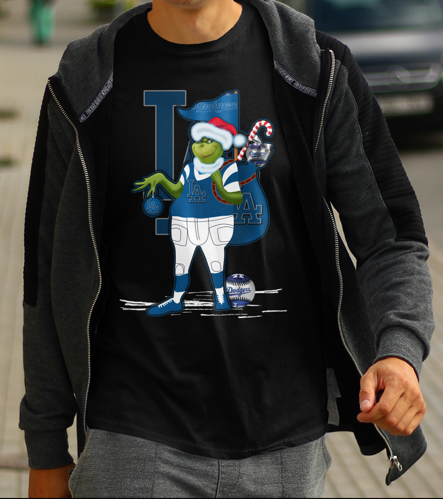 Grinchxmas Los Angeles Dodgers Santa Sack Baseball Holiday Edition T-Shirt