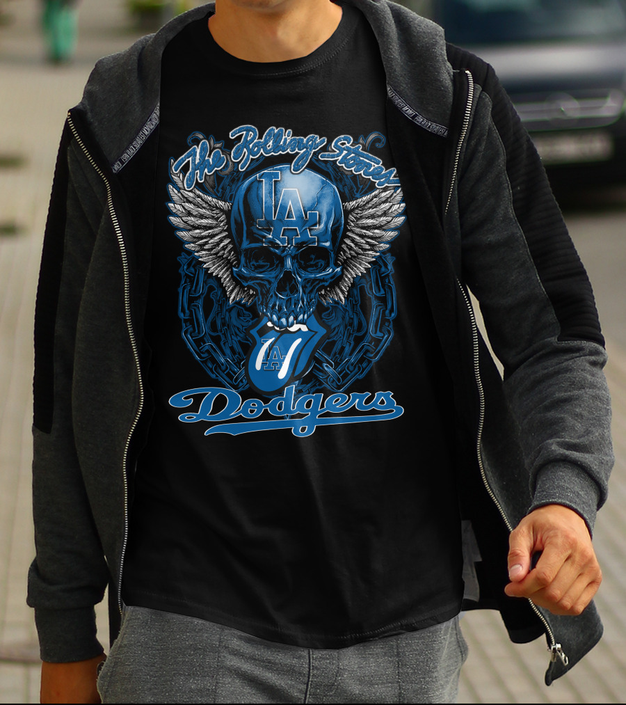 The Rolling Stones La Dodgers Skull And Winged Tongue T-Shirt