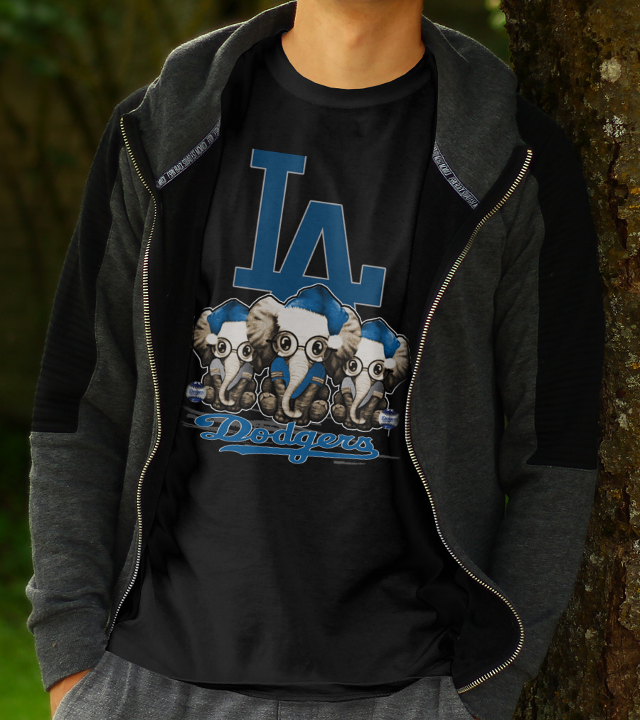 LA Dodgers Elephant Christmas Trio T-Shirt