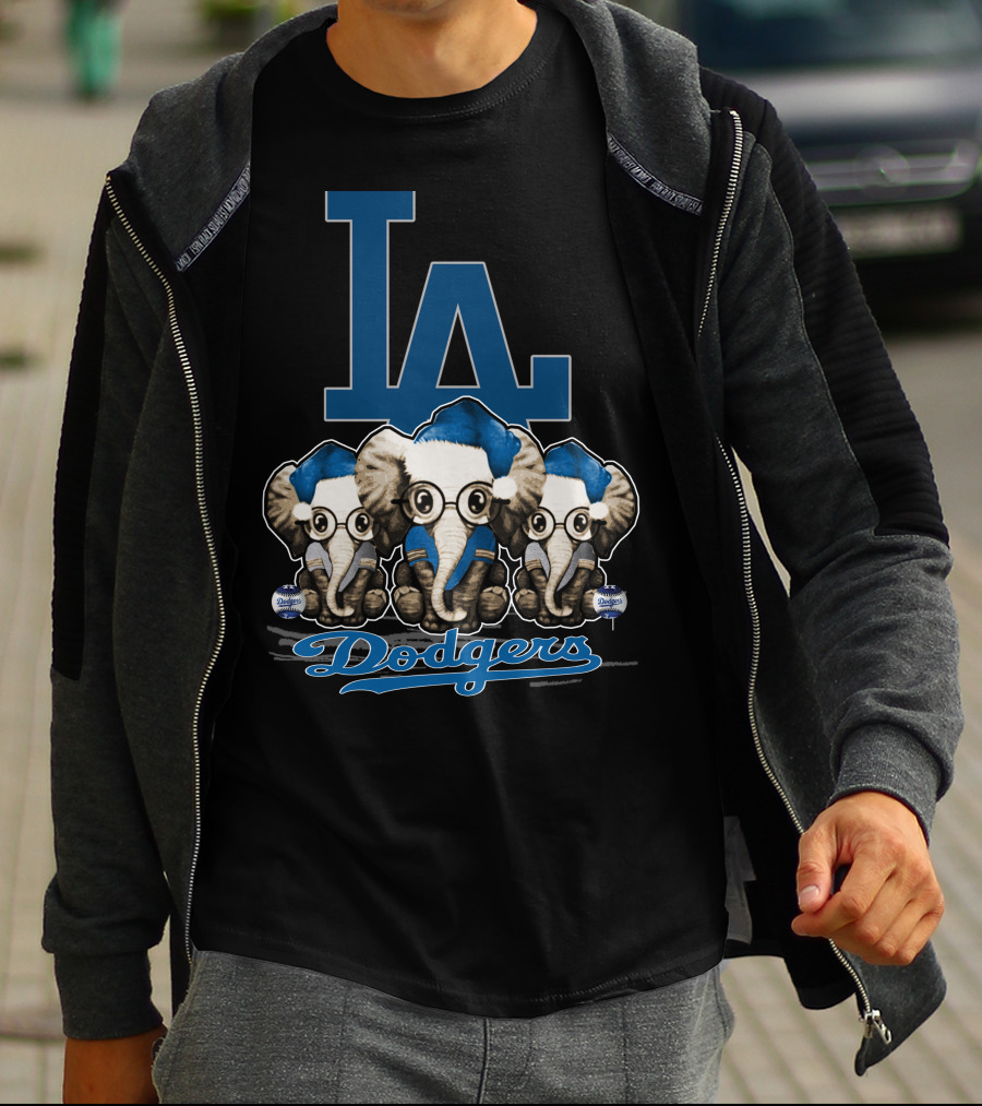 LA Dodgers Elephant Christmas Trio T-Shirt