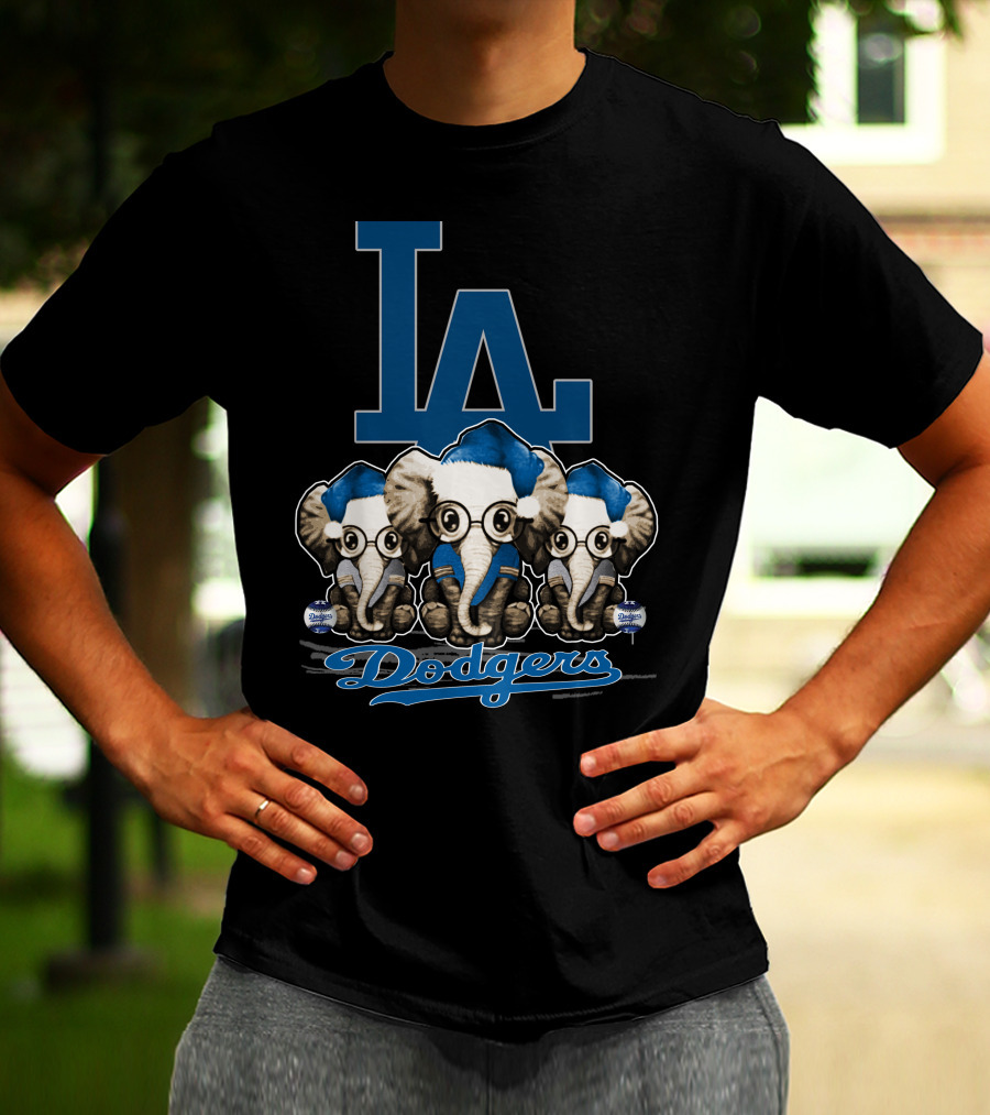 LA Dodgers Elephant Christmas Trio T-Shirt