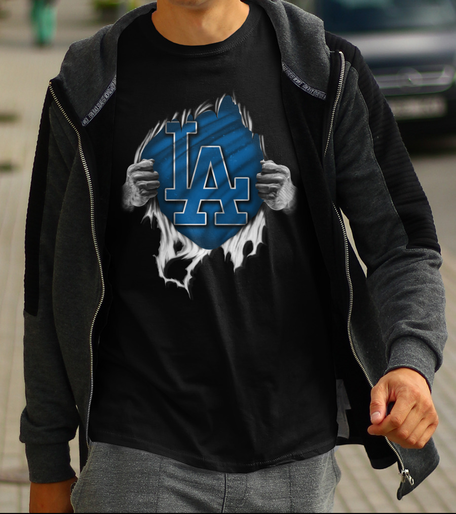 Torn LA Dodgers Logo With Hands T-Shirt