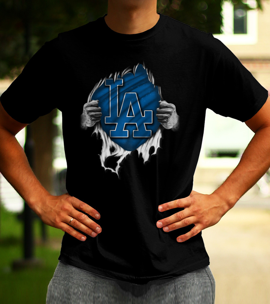 Torn LA Dodgers Logo With Hands T-Shirt