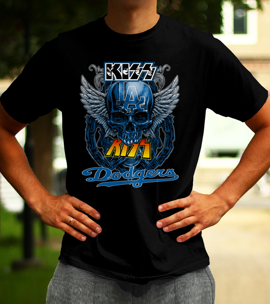 Kiss LA Dodgers Skull Winged Chain T-Shirt