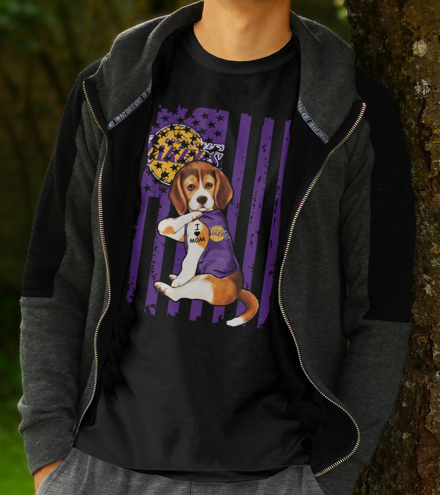 Beagle I Love Mom Los Angeles Lakers T-Shirt