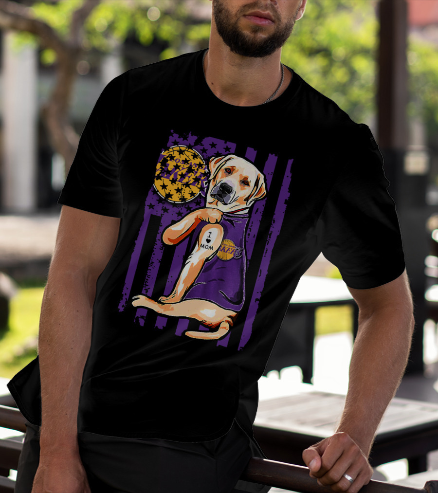 Labrador Retriever I Love Mom Los Angeles Lakers Fan T-Shirt