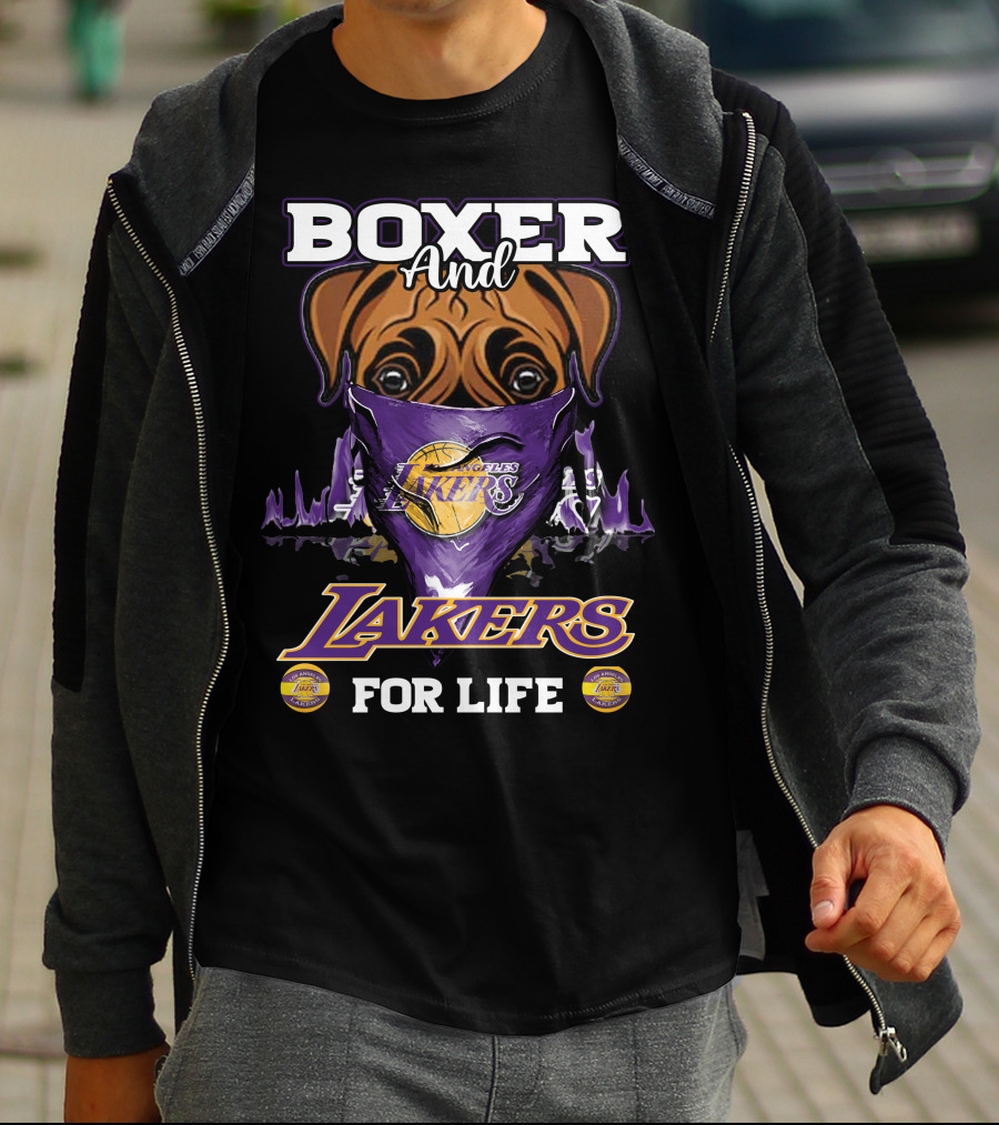 Boxer And Los Angeles Lakers For Life T-Shirt
