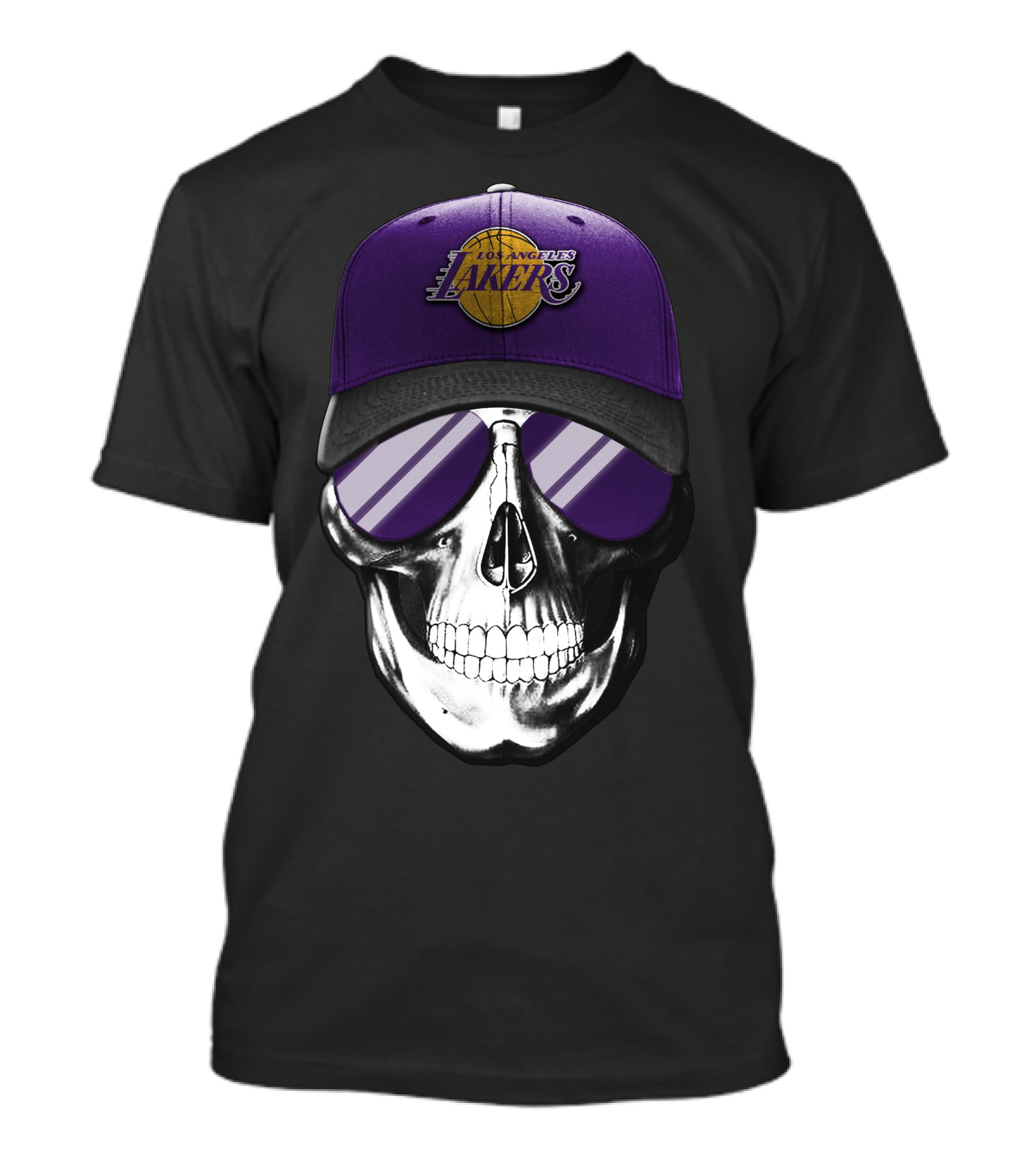 Los Angeles Lakers Skull With Purple Hat And Sunglasses T-Shirt