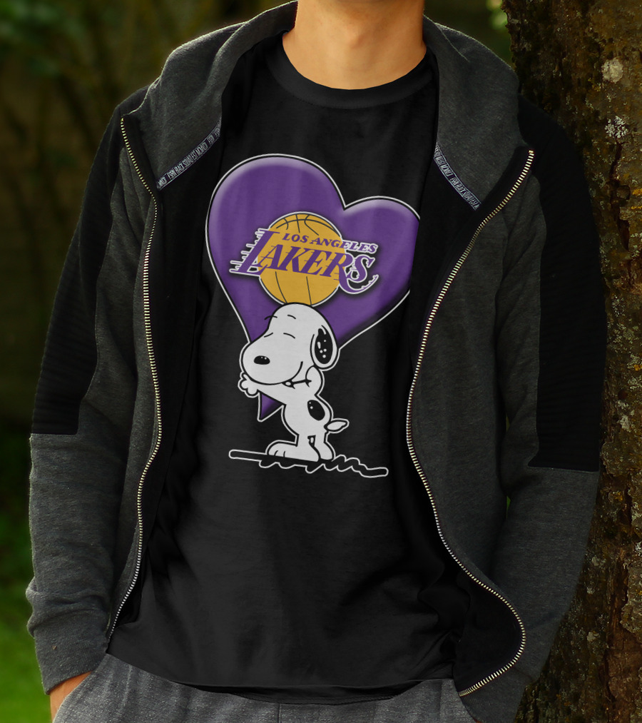 Snoopy Heart Los Angeles Lakers Basketball T-Shirt
